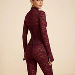 Lace Mandarin Collar Keyhole Corset Waist Jumpsuit