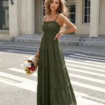 Olive Green Tiered Spaghetti Strap Maxi Dress