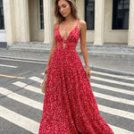 Red Floral Print Spaghetti Strap Maxi Dress