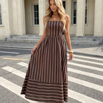 Brown Striped Spaghetti Strap Maxi Dress