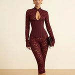 Lace Mandarin Collar Keyhole Corset Waist Jumpsuit