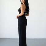 Black Mesh Panel Halter Neck Bodycon Maxi Dress