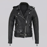 EKON Women’s Belted Leather Moto Jacket