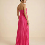 Fuchsia Pink Pleated Fabric Flowy Fit Maxi Dress