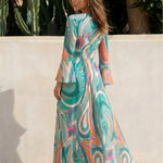 Green Paisley Print Twist-Front Long Sleeve Maxi Dress