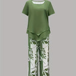 Arvessa™ | Casual Leaf Print Two Piece Set