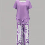 Arvessa™ | Casual Leaf Print Two Piece Set