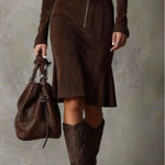 ROWENO BROWN VINTAGE ZIPPER BELTED MIDI DRESS (INCLUDES BELT)