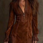 Vintage Blue Suede Lace Trim Mini Dress