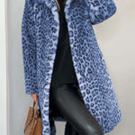 Stylish Leopard Print Lapel Faux Fur Mid-length Coat