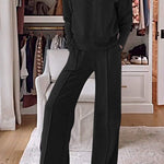 Solid Color V-neck Top & Pants Two-piece Set