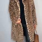 Stylish Leopard Print Lapel Faux Fur Mid-length Coat