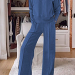 Solid Color V-neck Top & Pants Two-piece Set