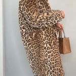 Stylish Leopard Print Lapel Faux Fur Mid-length Coat