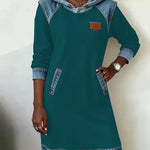 Isabelle Laurent | Contrast Hooded Casual Dress For Women