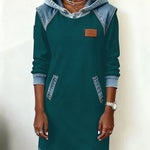 Isabelle Laurent | Contrast Hooded Casual Dress For Women