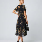Tara Wyndham | V-Neck Batwing Bow Print Midi Dress For Women