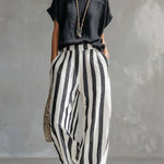 Cozy Loose-fit Striped Faux Cotton-linen Two-piece Set