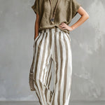 Cozy Loose-fit Striped Faux Cotton-linen Two-piece Set