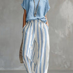 Cozy Loose-fit Striped Faux Cotton-linen Two-piece Set