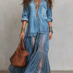 Emmeline | The Denim Patchwork Maxi Dress