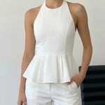 White Halter Neck Peplum Blouse
