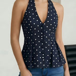 Polka Dot Halter Neck Peplum Top