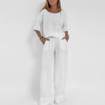 Hannah Young | Relaxed Linen-Blend Wide Leg Pants Set For Women
