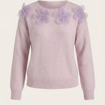 Sweater with floral design and round neckline