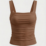 Blair sleeveless blouse with ruching and square neckline