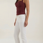 Blair sleeveless blouse with ruching and square neckline