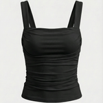 Blair sleeveless blouse with ruching and square neckline