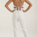 Elegant Light Blue Crochet Halter Top with Fringe