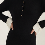 Charlotte Knit Maxi Dress with Contrasting Color Cuffs