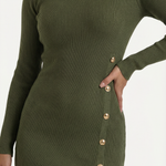 Erin Ribbed Midi Dress with Buttons at the Sides