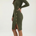 Erin Ribbed Midi Dress with Buttons at the Sides