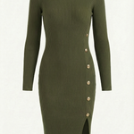 Erin Ribbed Midi Dress with Buttons at the Sides
