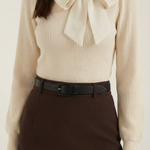 Ribbed knit sweater with bow detail