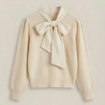Ribbed knit sweater with bow detail
