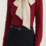Jacqueline ribbed knit sweater with decorative bow