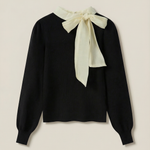 Ribbed knit sweater with bow detail