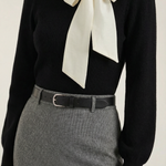 Ribbed knit sweater with bow detail