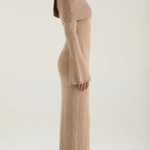 Quinlan fitted maxi dress with off-the-shoulder sleeves