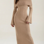 Quinlan fitted maxi dress with off-the-shoulder sleeves