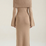 Quinlan fitted maxi dress with off-the-shoulder sleeves