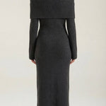 Quinlan fitted maxi dress with off-the-shoulder sleeves