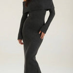 Quinlan fitted maxi dress with off-the-shoulder sleeves