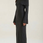 Quinlan fitted maxi dress with off-the-shoulder sleeves