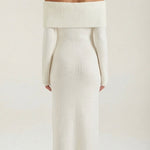 Quinlan fitted maxi dress with off-the-shoulder sleeves