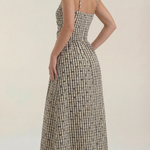 Plaid Summer Midi Dress with Round Neckline